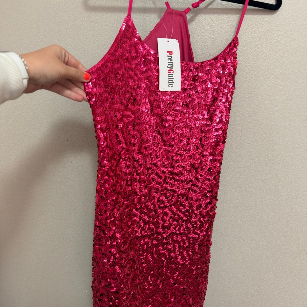 PrettyLittleThing Fuchsia Sequin Slip Dress